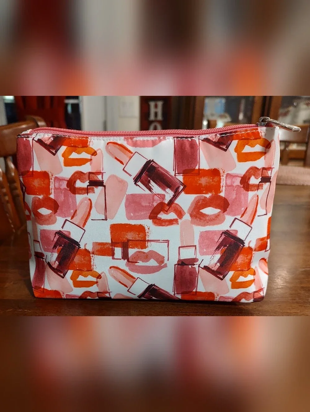 Makeup Print Cosmetic Pouch in Coral & Pink